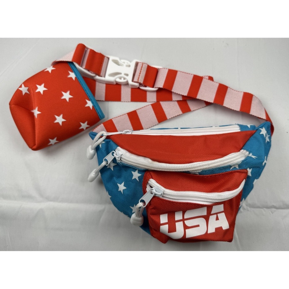 Tipsy Elves Fanny Pack All American Red White Blue USA Patriotic w/Drink Koozie